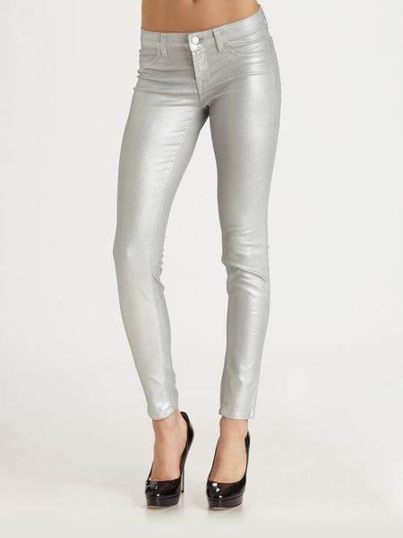 J Brand 901 Super Skinny Coated Jeans in Silver | Lyst