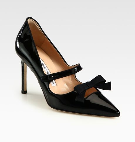 Manolo Blahnik Patent Leather Mary Jane Bow Pumps in Black | Lyst