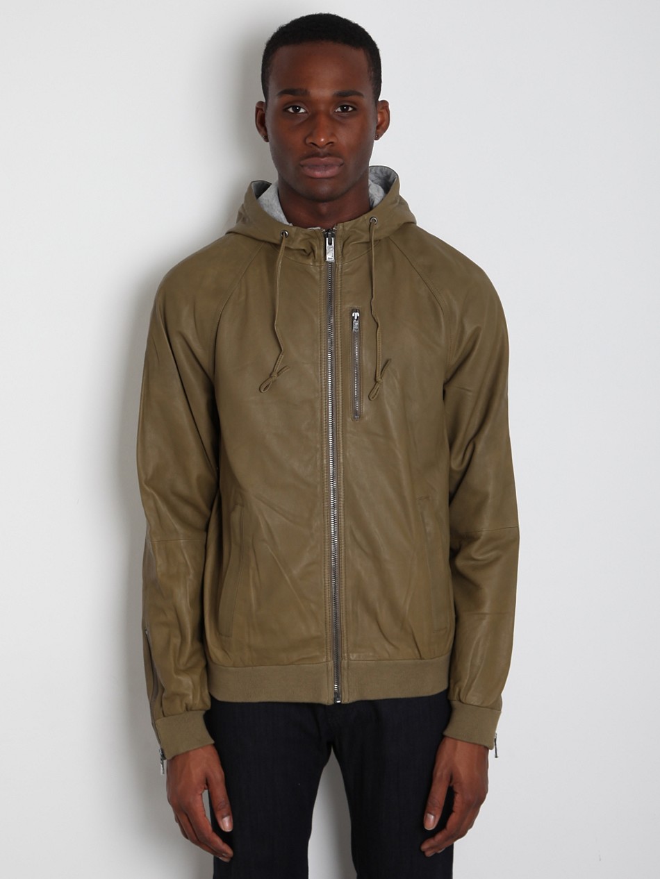 Marc Jacobs Washed Leather Hooded Jacket in Green for Men | Lyst