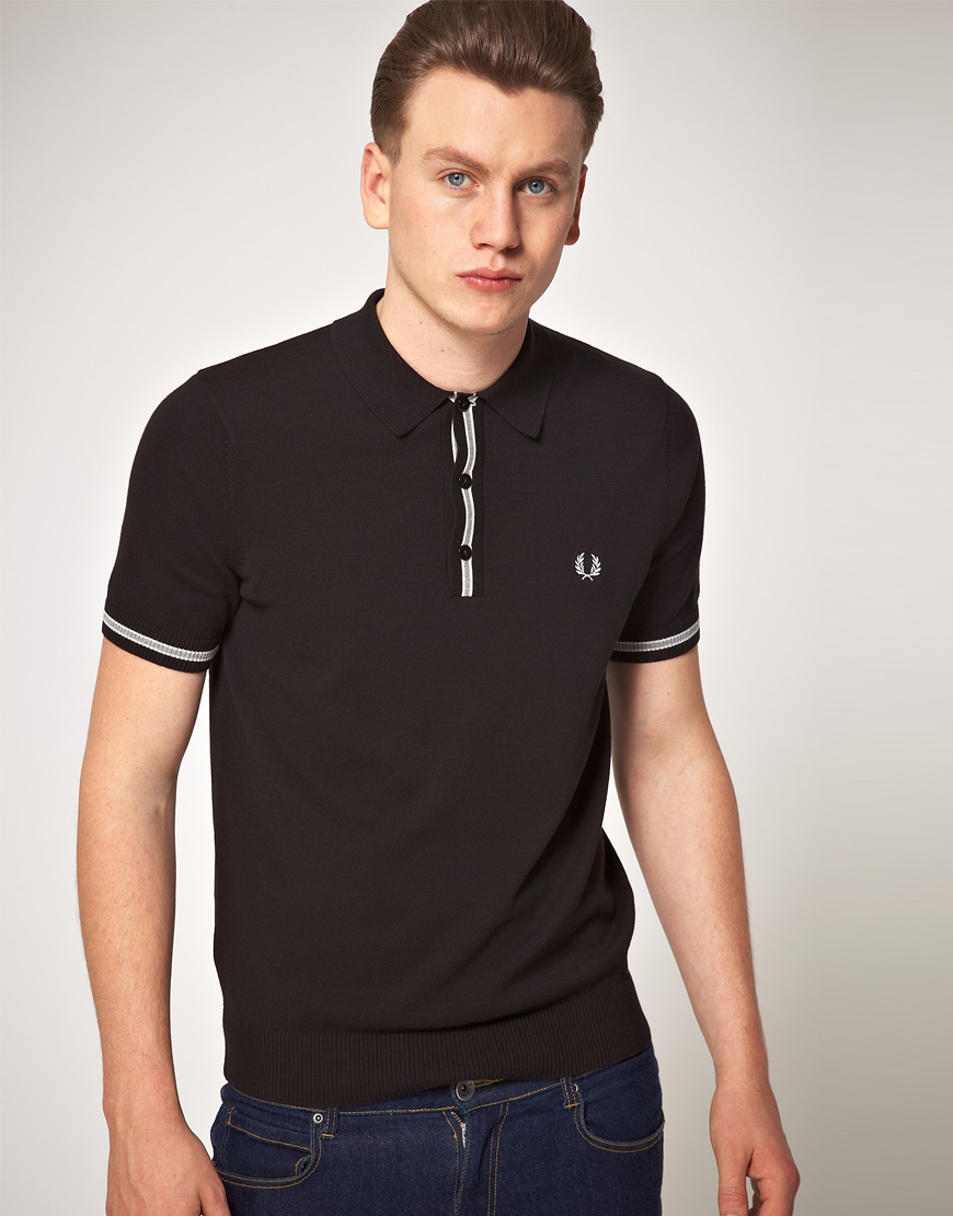 Lyst - Fred Perry Fred Perry Tipped Knitted Polo Shirt in Black for Men