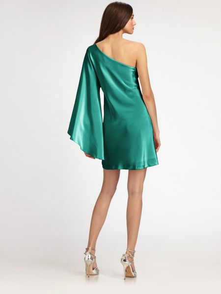 Nicole Miller Asymmetrical Silk Mini Dress in Green (lagoon) | Lyst