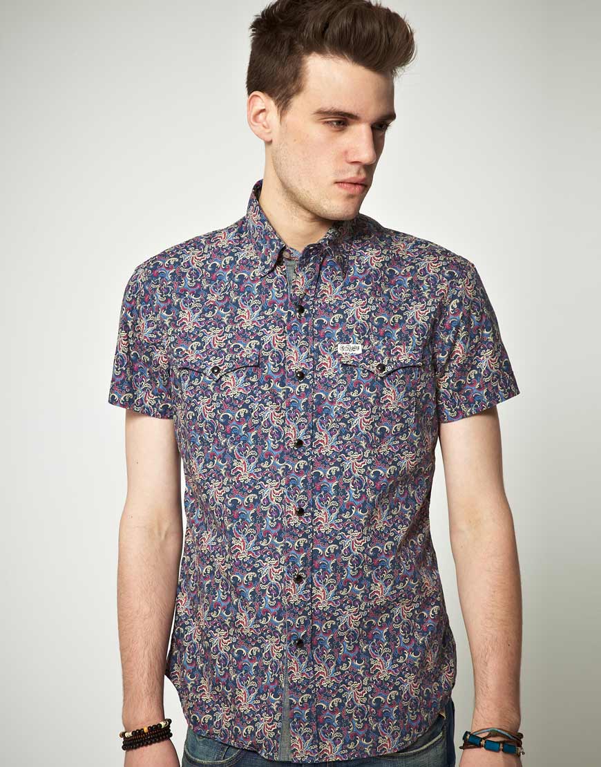 Lyst - Replay Replay Short Sleeve Paisley Print Shirt in Blue for Men