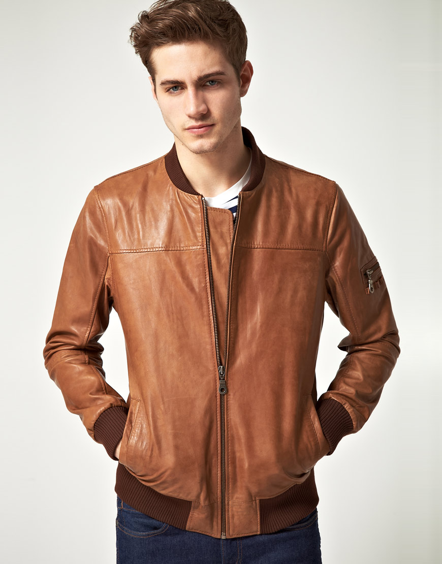 Lyst River island Arthur Leather Bomber Jacket in Brown for Men