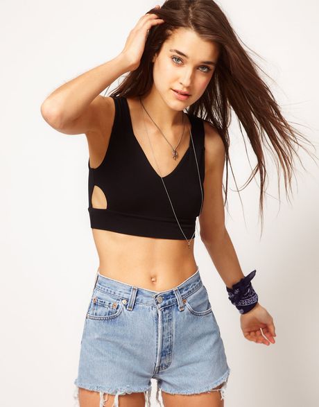 Asos Collection Asos Crop Top with Cut Out Detail in Black | Lyst