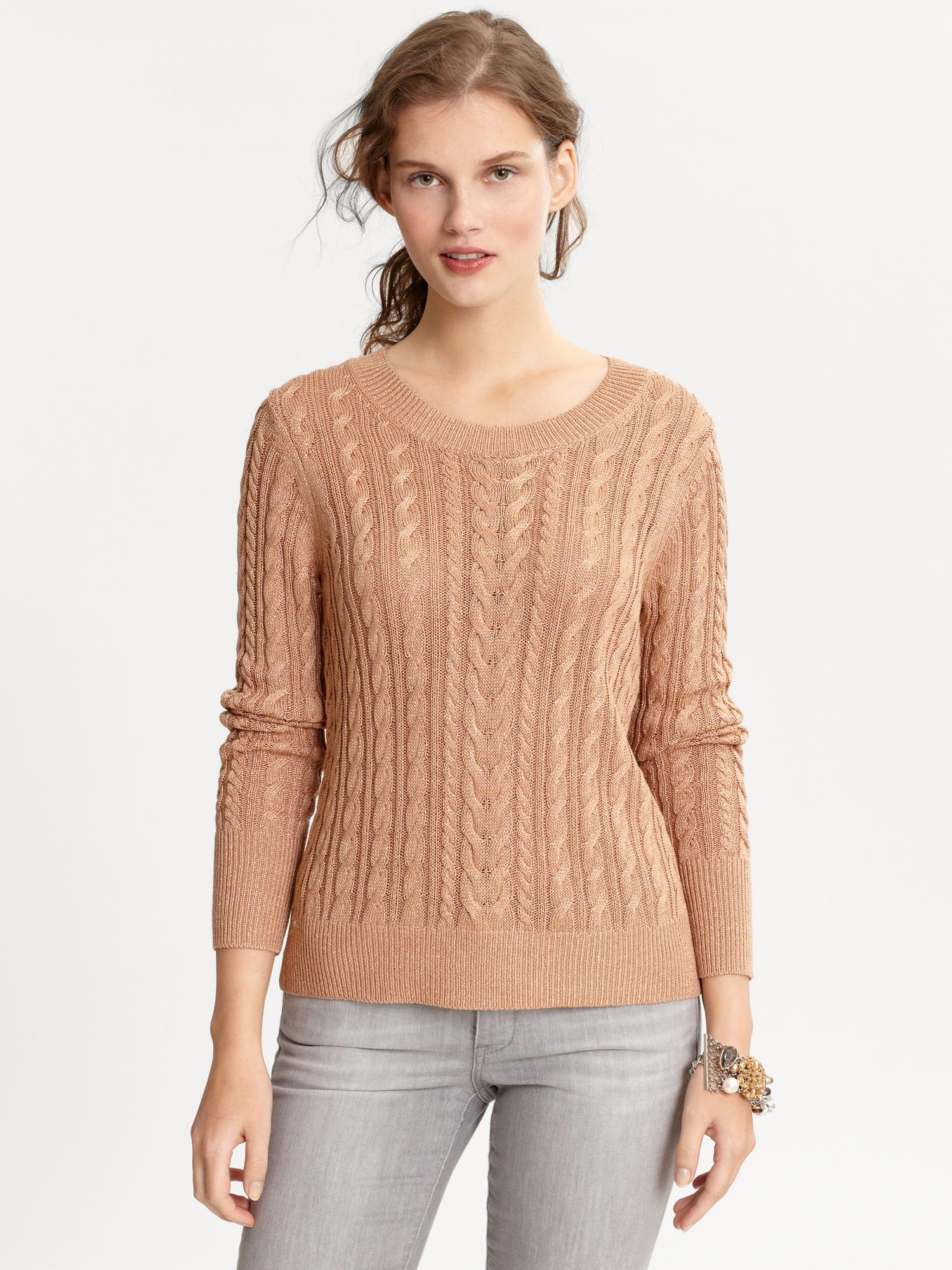 Banana Republic Sparkle Cableknit Sweater in Brown (toasted almond) | Lyst