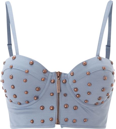 House Of Dereon Studded Bustier Top in Blue (denim faded) | Lyst