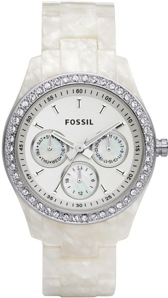 Fossil Watch Womens Stella White Pearlized Bracelet with Crystals 37mm ...