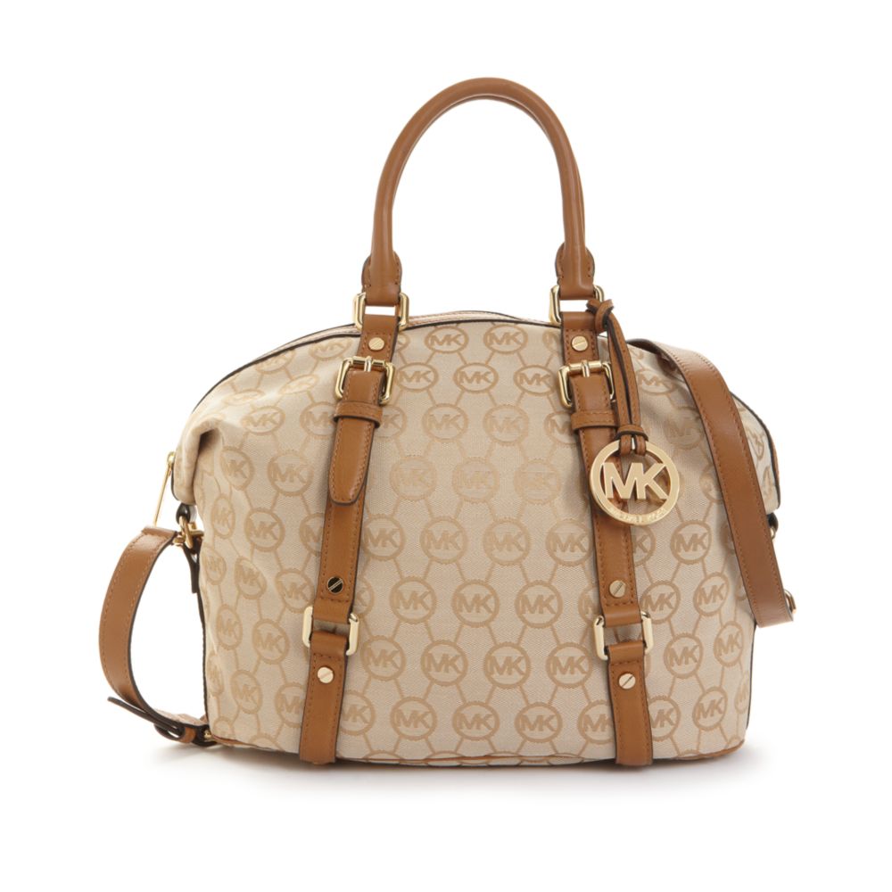 Lyst Michael Kors Monogram Bedford Medium Satchel In Brown Gallery