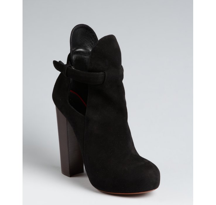 Lyst - Céline Black Suede Cutout Stacked Heel Platform Booties in Black