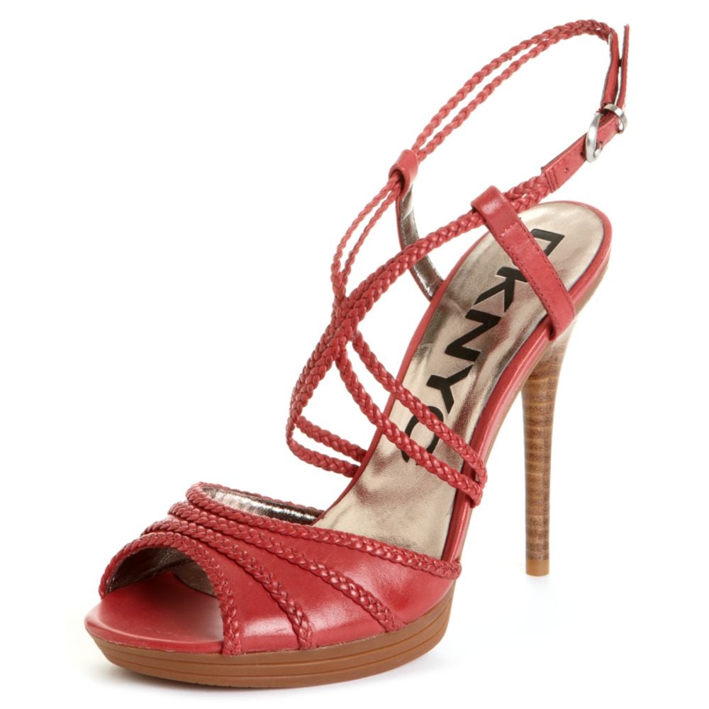 Dkny Silvia Woven Strap High Heel Sandals in Red (coral red) | Lyst