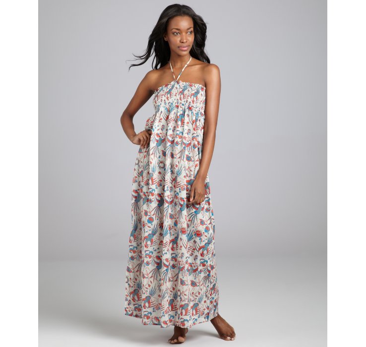 French Connection Grey Paisley Cotton Phoenix Strapless Maxi Coverup ...