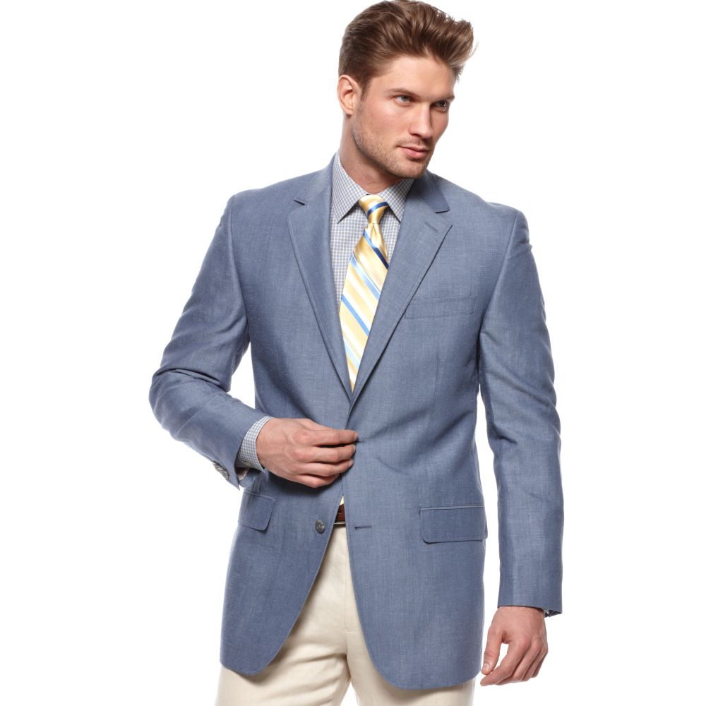 Michael Kors Solid Linen Blazer in Blue for Men | Lyst