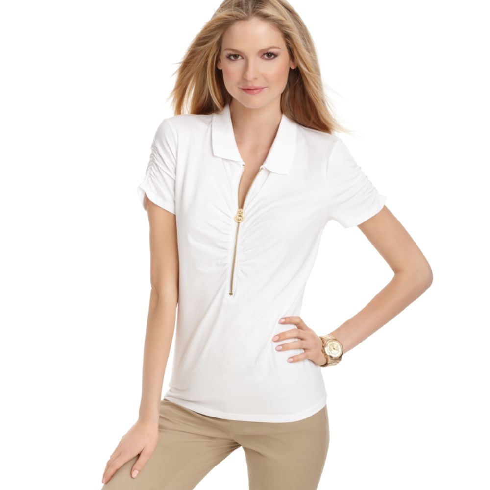 michael michael kors short sleeve ruched polo top