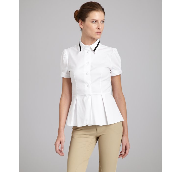 Prada White Stretch Cotton Poplin Button Front Pleated Skirt Tunic in ...