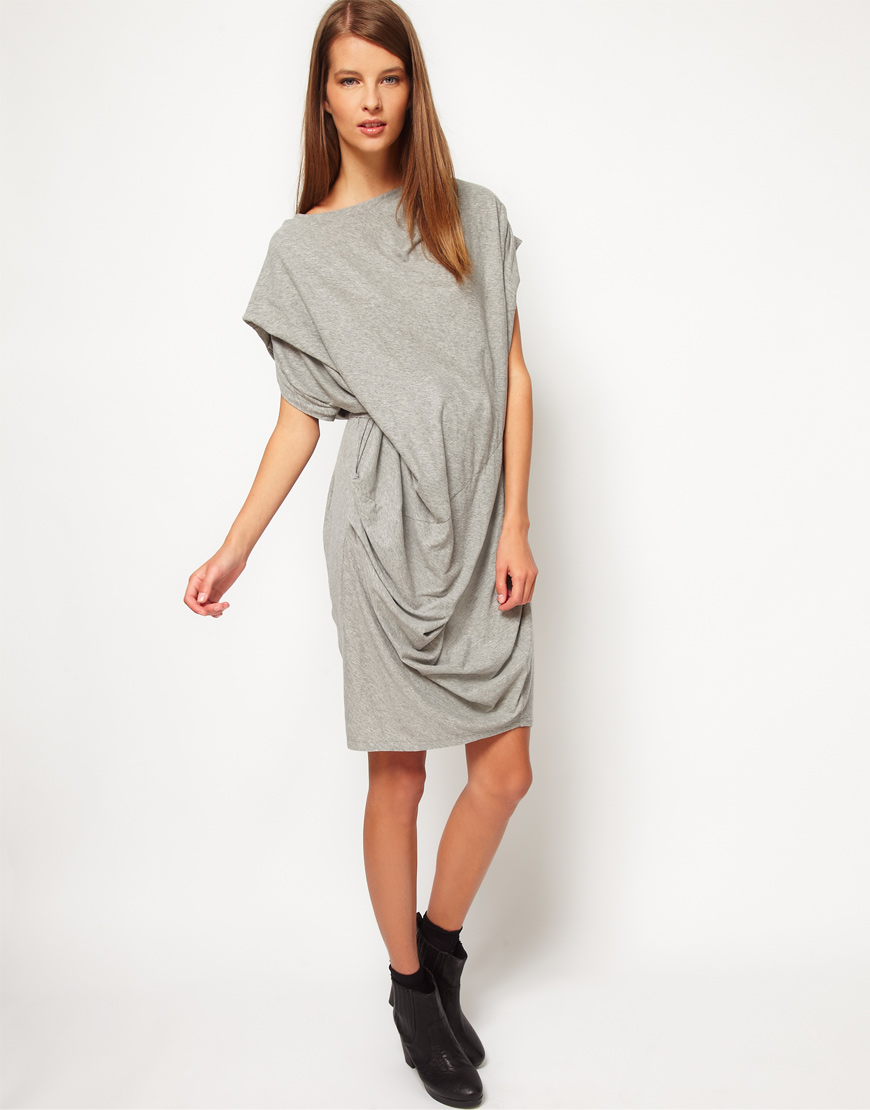 Lyst - Jnby Jersey Dress with Fold Drape in Gray