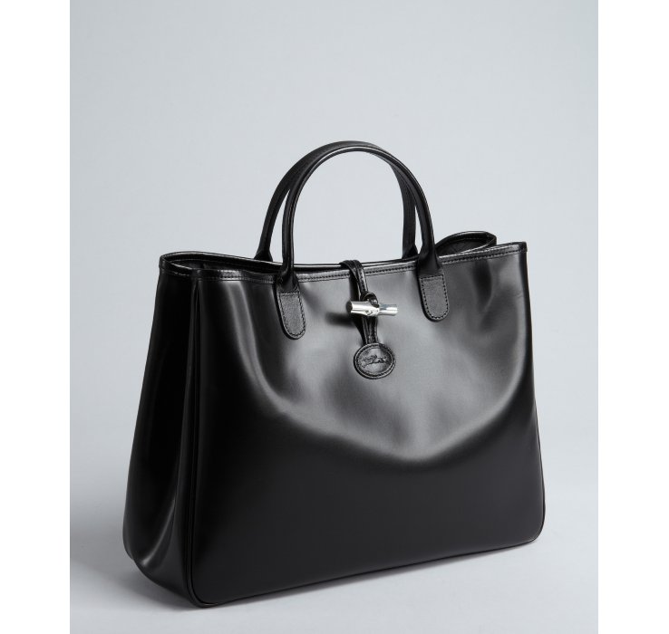 Lyst Longchamp Black Leather Roseau Toggle Tote In Gallery