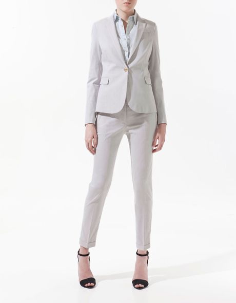 Zara Striped Blazer in Blue (beige) | Lyst