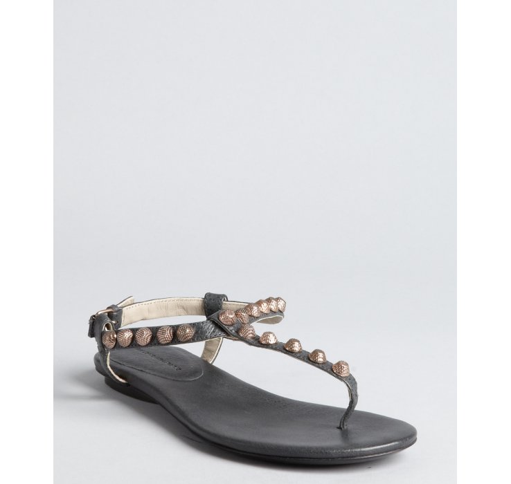 Lyst - Balenciaga Charcoal Leather Studded Thong Sandals in Gray