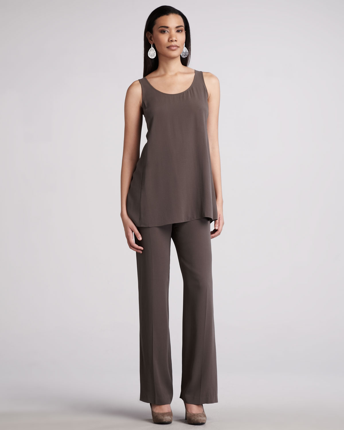 Eileen Fisher Silkgeorgette Pants in Brown (rye) | Lyst