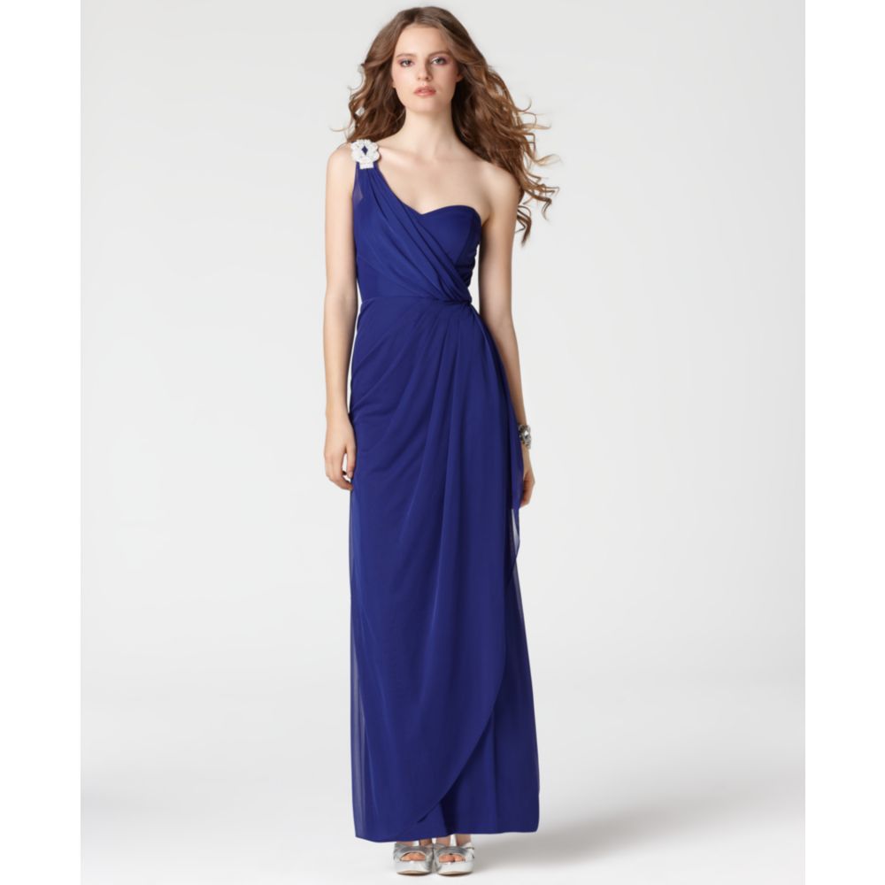 Lyst - Xscape Sleeveless Rhinestone Draped Sweetheart Neck Evening Gown ...