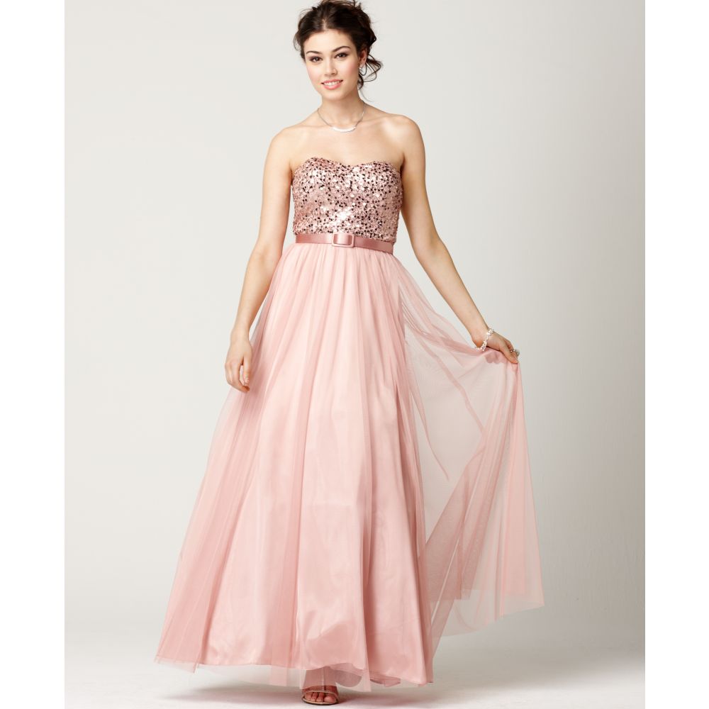 Xscape Strapless Sequin Belted Sweetheart Gown in Pink | Lyst