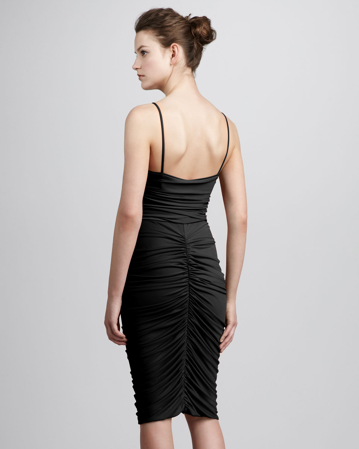 Lyst Halston Shiny Ruched Dress In Black Gallery