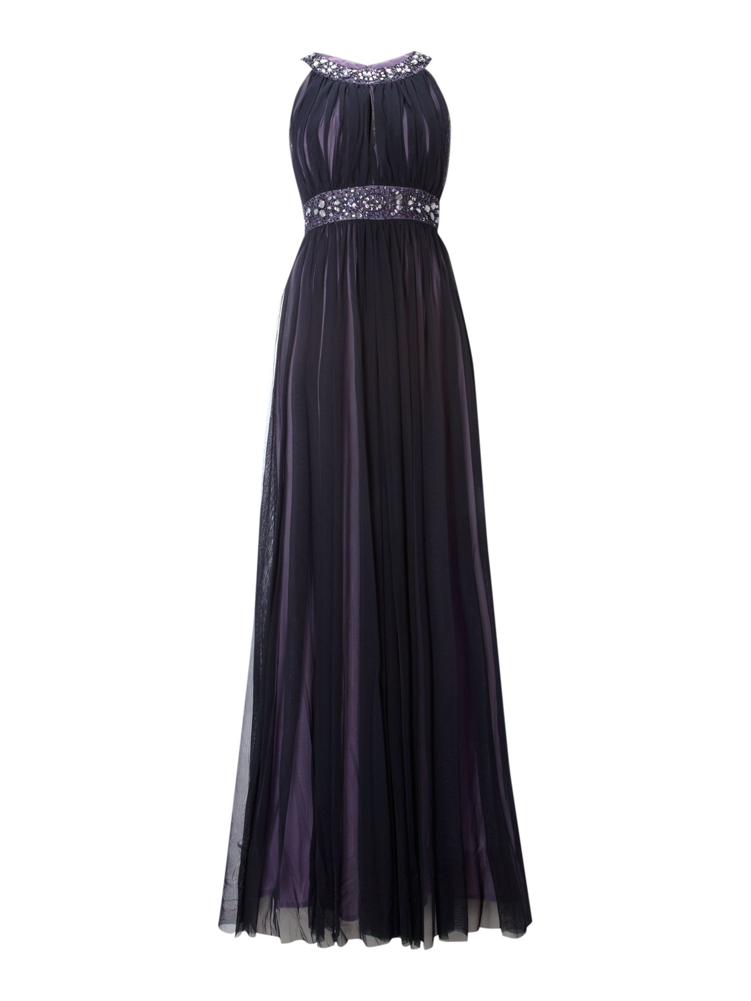 Js Collections Mesh Horseshoe Beaded Long Dress in Blue (navy) | Lyst