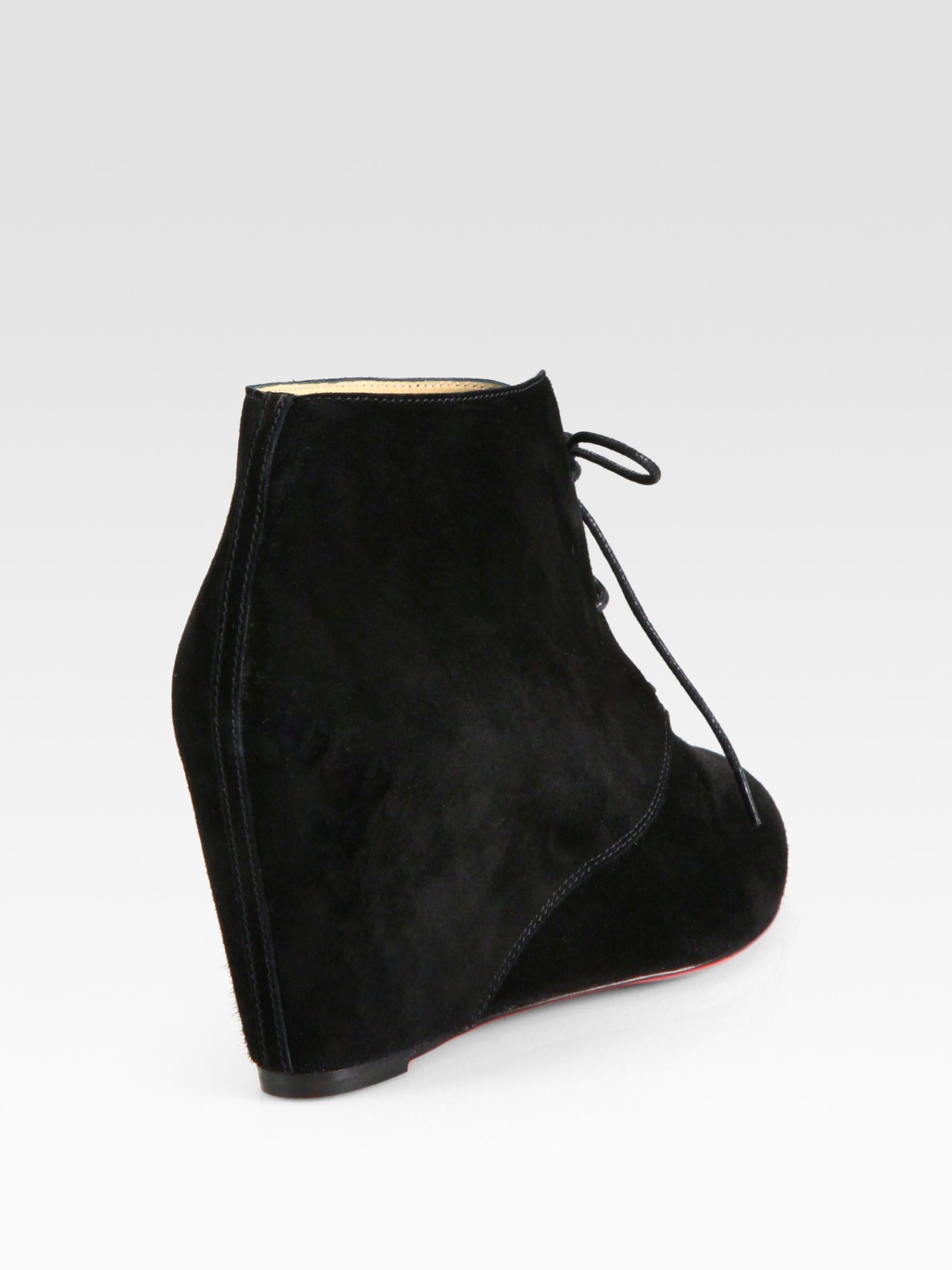 low price christian louboutin shoes - Christian louboutin Laceup Suede Wedge Ankle Boots in Black | Lyst
