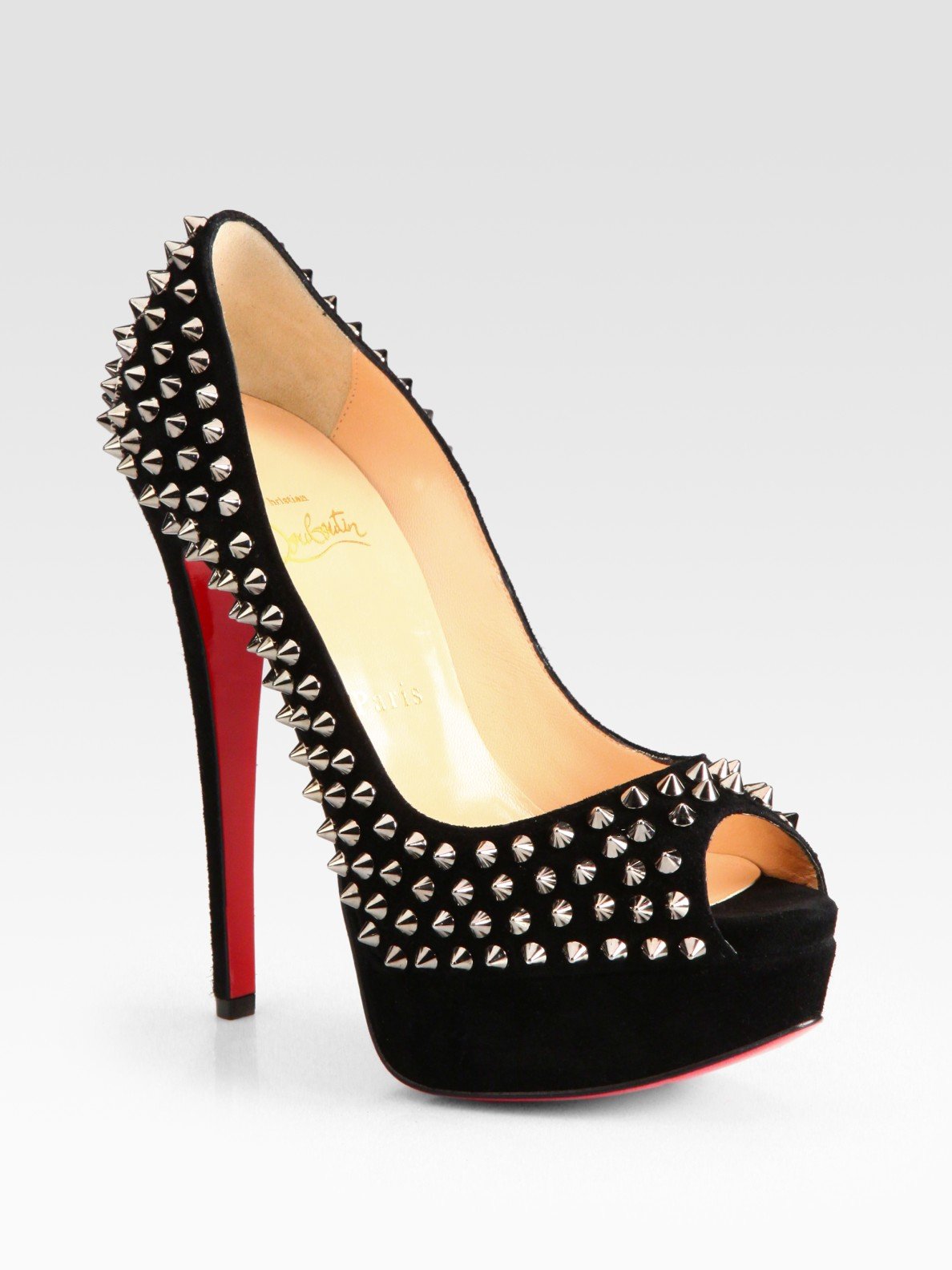 Lyst - Christian louboutin Studded Suede Platform Pumps in Black