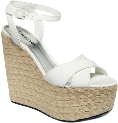 Bebe Karissa Espadrille Platform Wedge Sandals in White (white patent ...