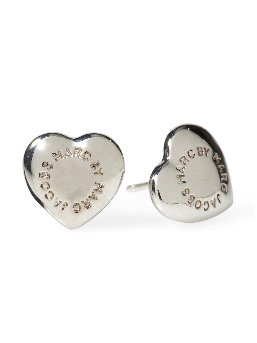 Marc By Marc Jacobs Domed Logo Heart Stud Earrings in Silver | Lyst