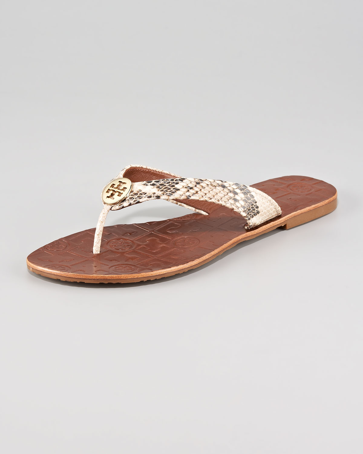 Tory Burch Thora Snake Print Thong Sandal In Metallic Lyst