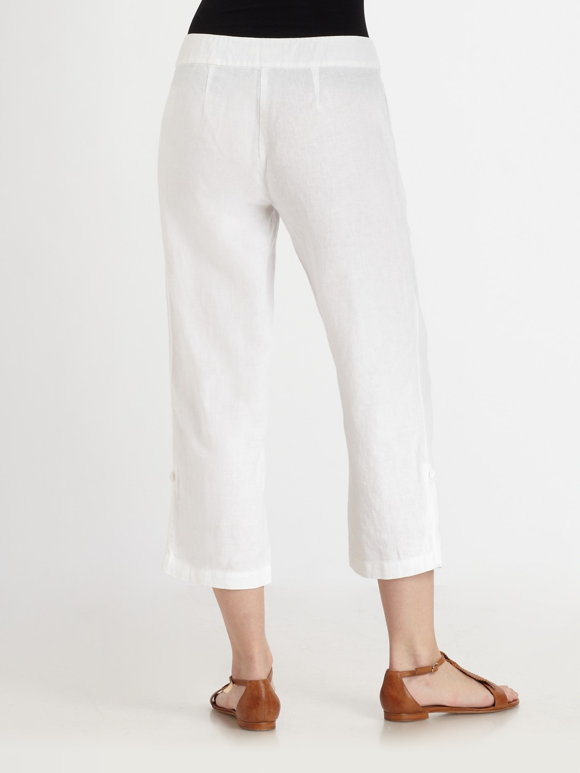 Eileen fisher Cropped Linen Pants in White | Lyst