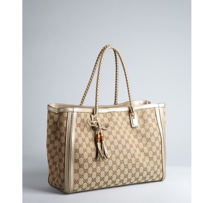 Gucci Beige Gg Canvas Bella Braided Handle Tote In Natural Lyst Gallery