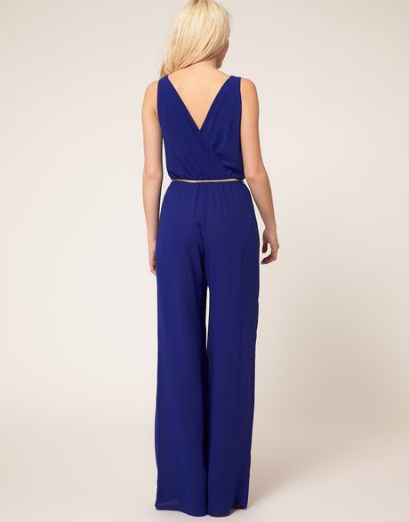 Mango Mango Jumpsuit with Belt in Blue | Lyst