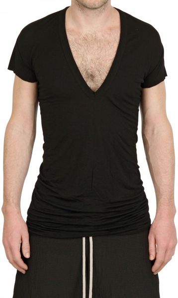 Rick Owens V neck Silk Blend Viscose Jerse T-shirt in Black for Men | Lyst