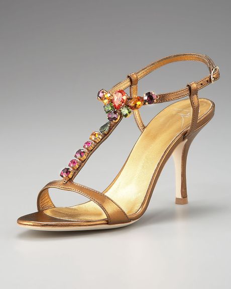 Giuseppe Zanotti Jeweled Metallic Leather Sandal in Gold (bronze) | Lyst