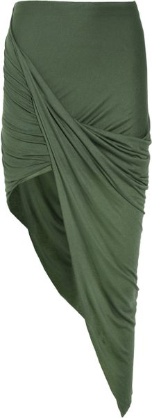 Helmut Lang Slack Asymmetric Jersey Skirt in Green (olive) | Lyst