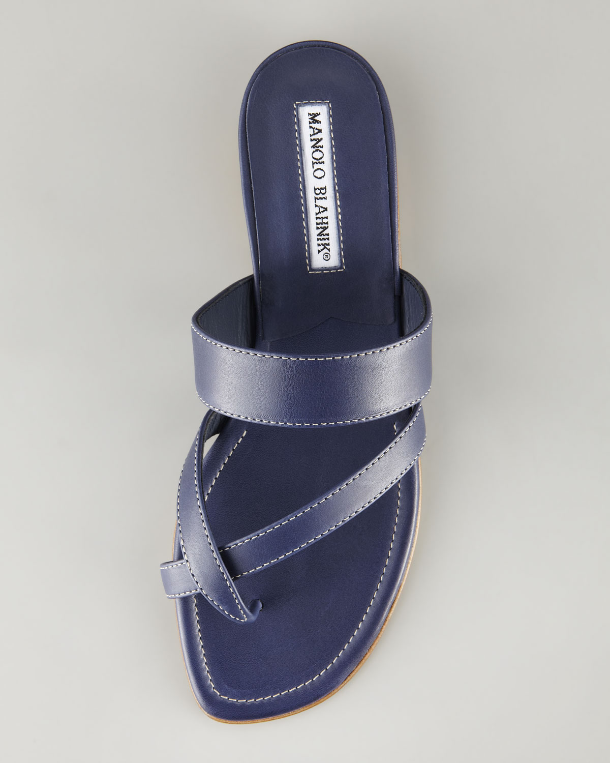 Manolo Blahnik Susa Leather Flat Sandal Navy In Blue Lyst