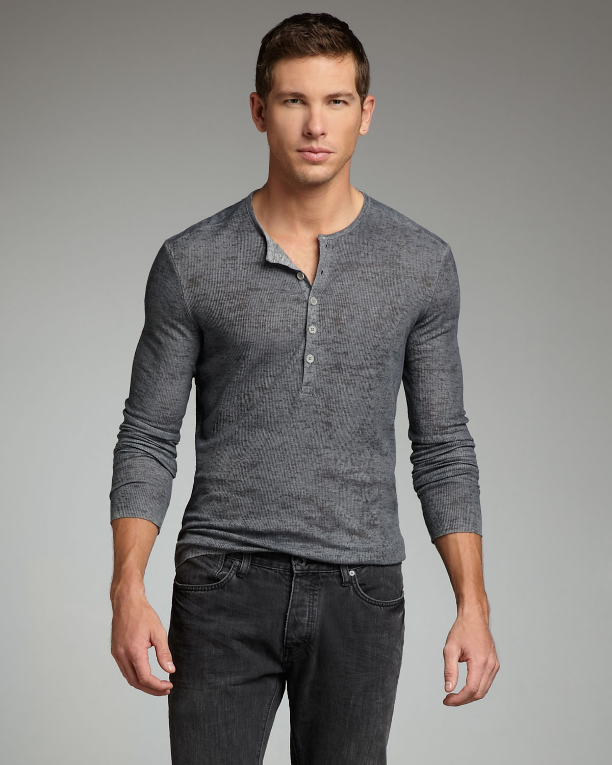 Lyst - John varvatos Burnout Henley in Gray for Men