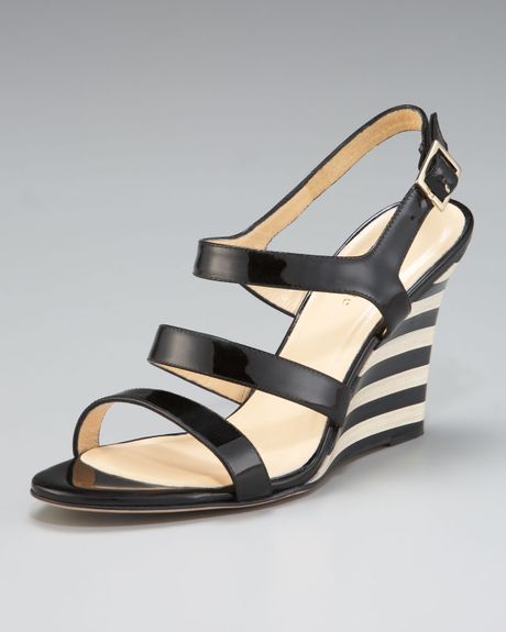 Kate Spade Cindy Striped-Wedge Sandal in Black | Lyst