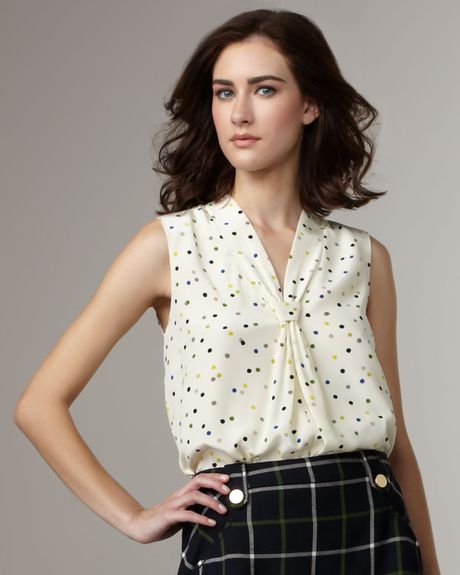 Kate Spade Cerise Polka-dot Blouse in Beige (clotted cream mul) | Lyst