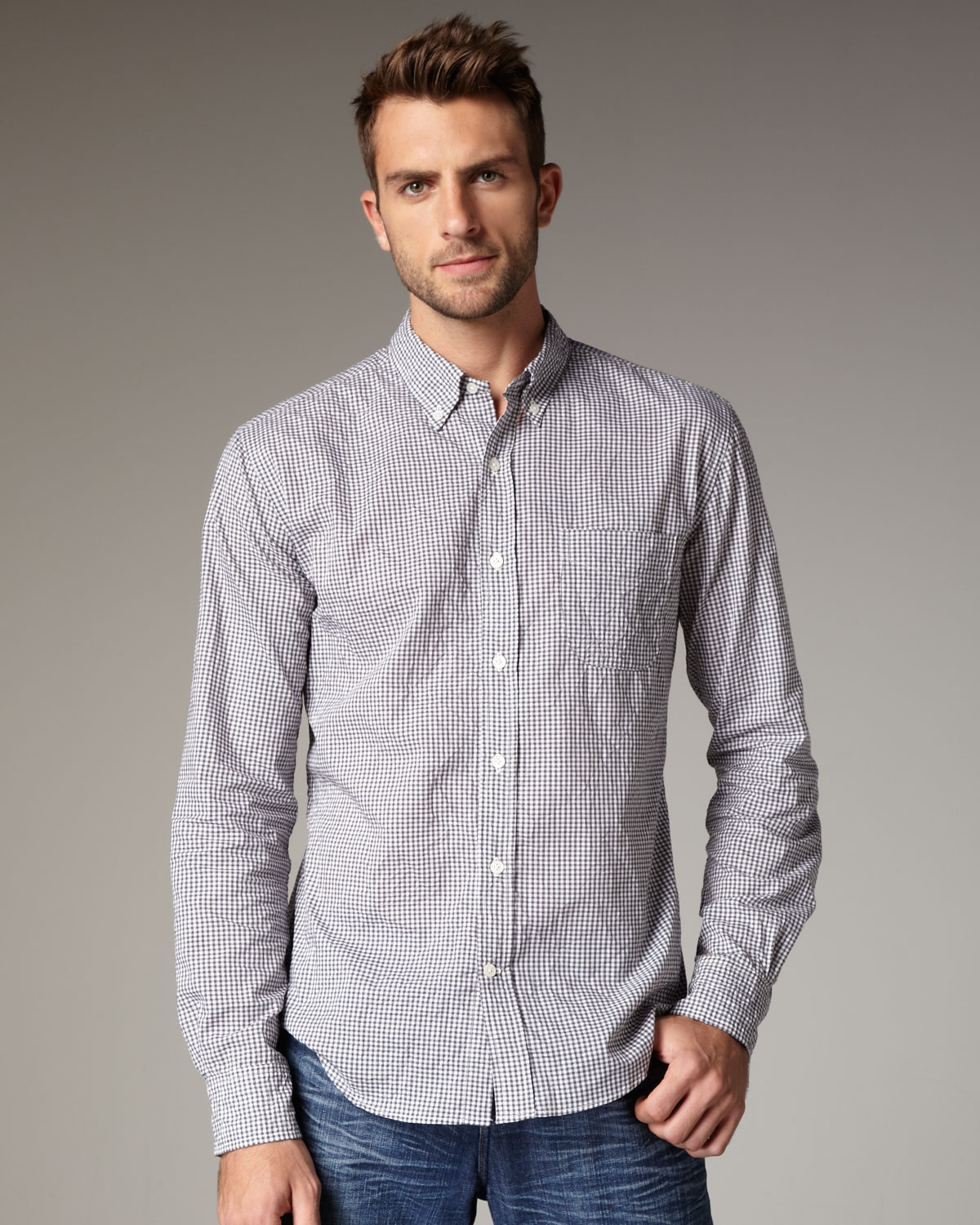 Vince Gingham Button-down Shirt in Gray for Men (grey) | Lyst