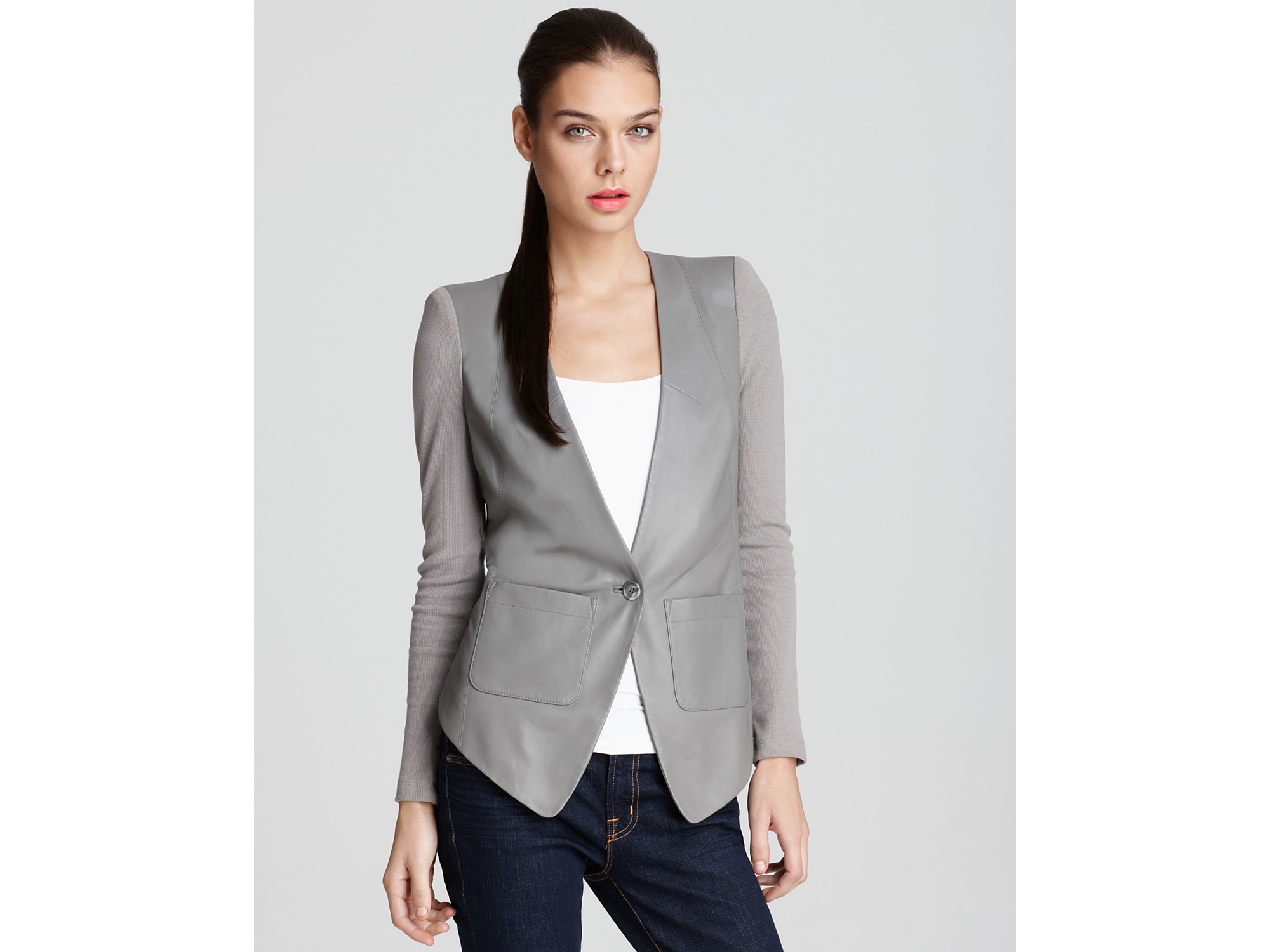Lyst - Cut25 By Yigal Azrouël Jacket Leather with Ribbed Sleeves in Gray