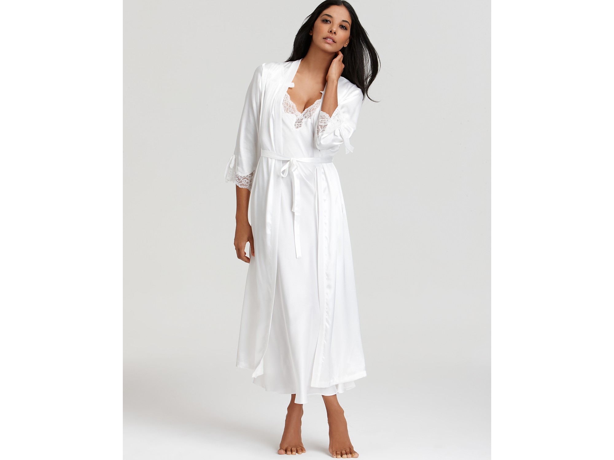 Lyst Oscar De La A Pink Label Heavenly Lace Long Robe In White Gallery