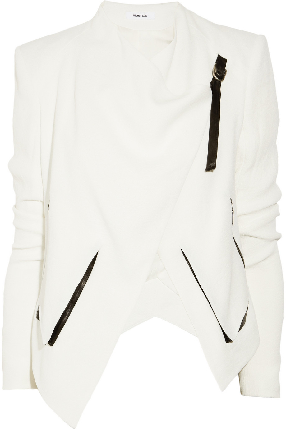 Helmut Lang Sugar Leather Trimmed Crepe Jacket in White | Lyst