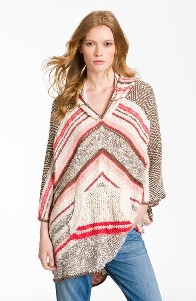 Free People Striped Poncho Sweater in Gray (summer haze combo) | Lyst