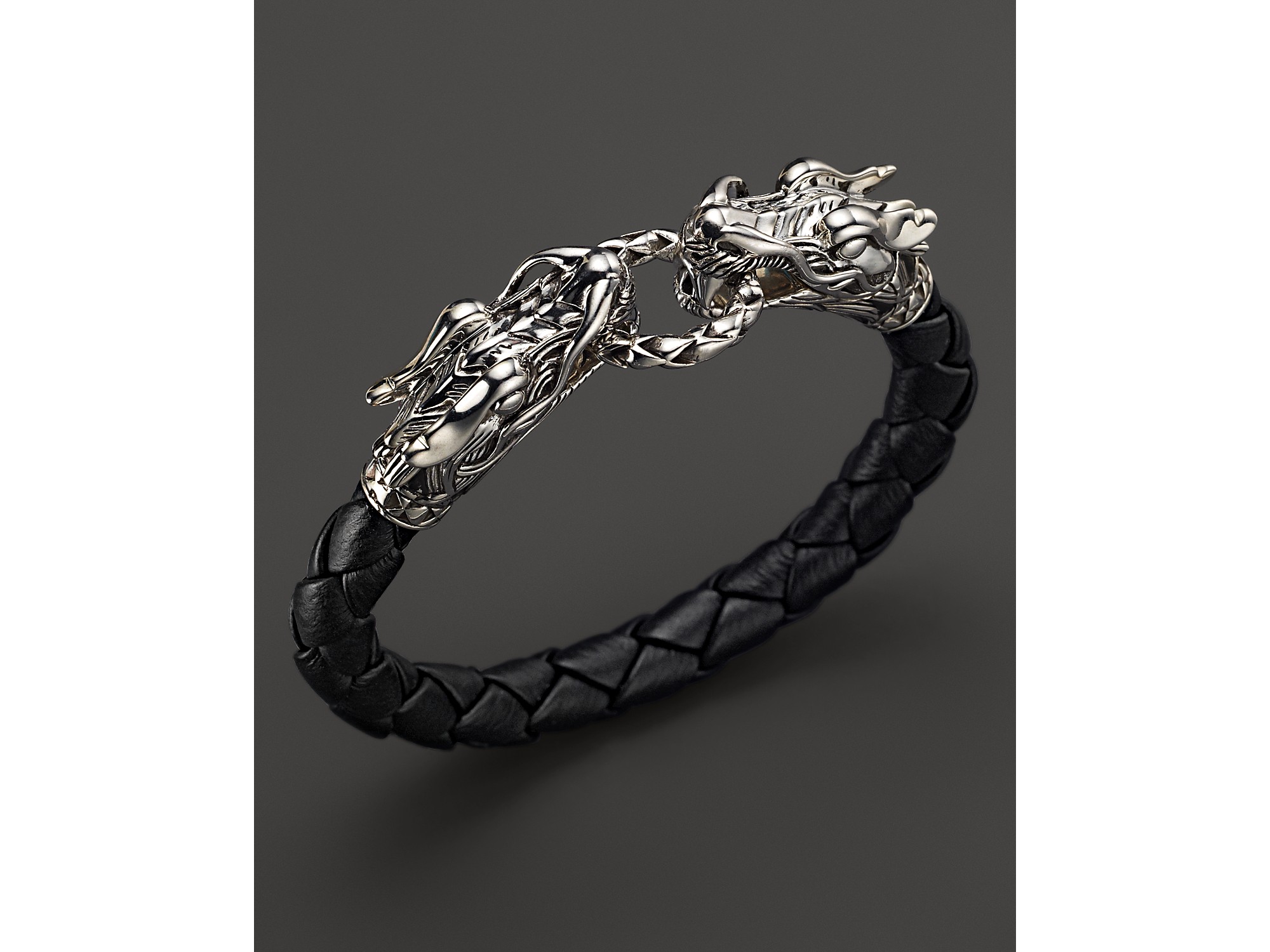 John Hardy Men'S Naga Silver Black Woven Leather Dragon Bracelet in ...