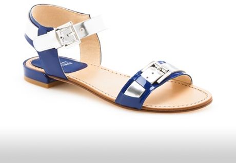 Stuart Weitzman Flat Sandals Bebop Ankle Strap in Blue (bluette patent ...