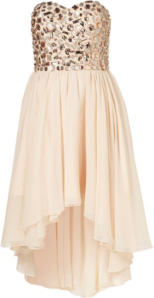 Topshop Embellished Mullet Hem Dress By Opulence in Beige (cream) | Lyst